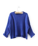 Blue Long Sleeve Cable Knit Crop Sweater(Knitwear)