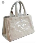 PRADA | Prada Canvas Mini Logo Tote with Strap, Beige (Corda)(Tote)