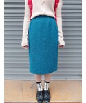 藍綠色素面毛呢窄裙(Skirt)