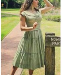 VINTAGE | Green Gingham Vintage Dress(One piece dress)