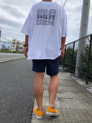KYO---TA使用「SAGLiFE（SAGLiFE/サグライフ ビッグシルエット ロゴプリント Tシャツ）」的時尚穿搭
