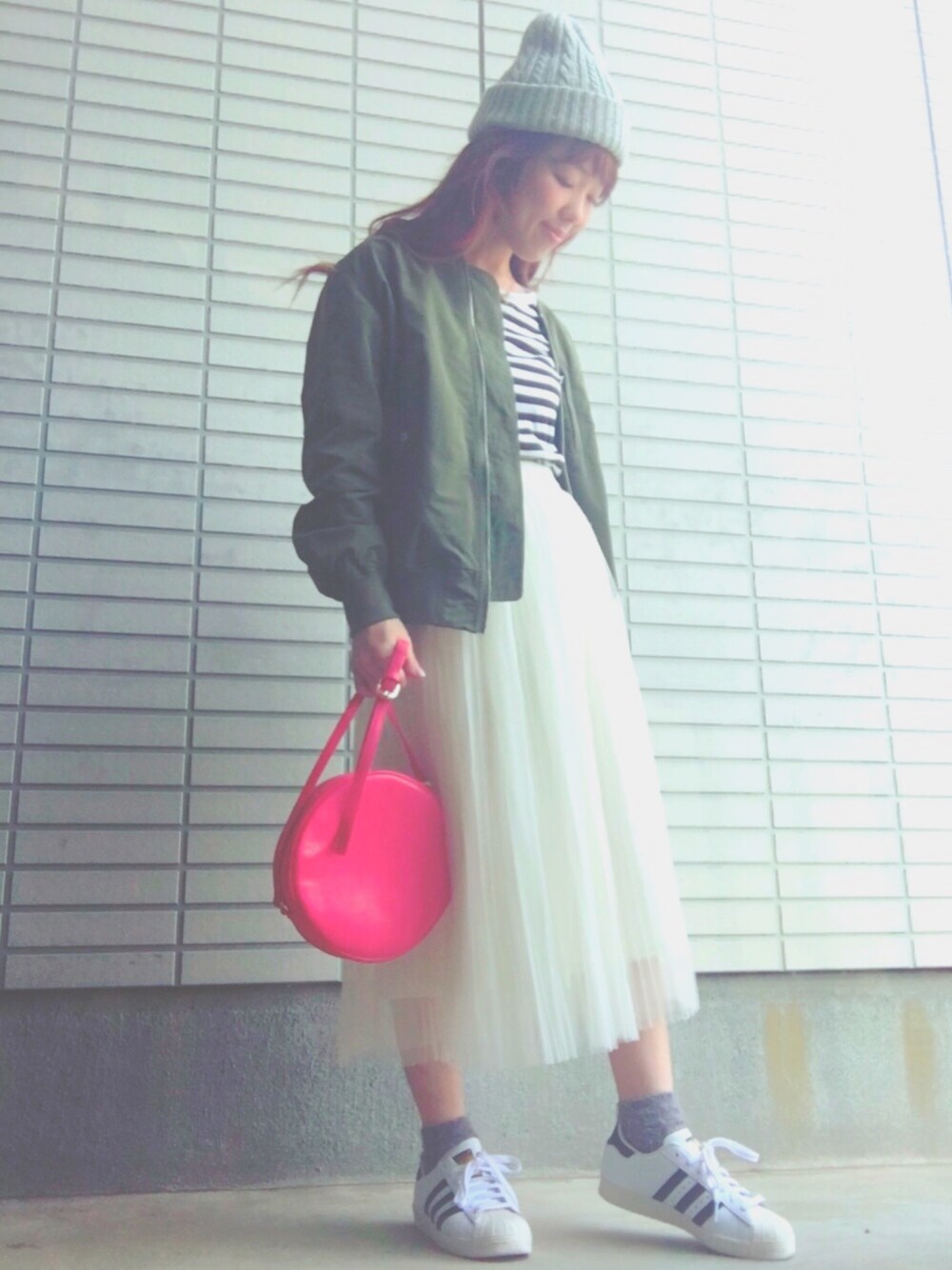 MA-1×白チュールスカート