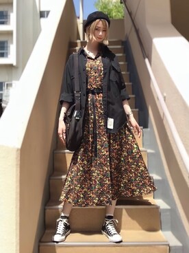 ピザ子@ゆるーく更新使用「EMODA（オープンカラーレッド2WAYシャツワンピース）」的時尚穿搭