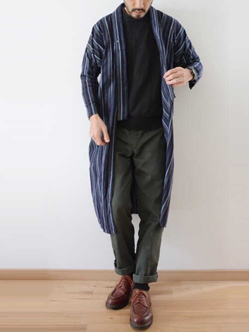 FUNS_FUKUSHIMA使用「VINTAGE（野良着 藍染 縞模様 ジャパン ヴィンテージ 30～40年代 アンティーク着物）」的時尚穿搭