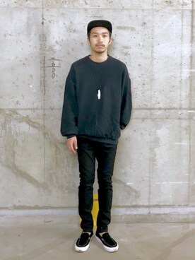 A CIAOPANIC船橋店 employee Matsuda Koichi is wearing CIAOPANIC "デニムストレッチスキニーパンツ"