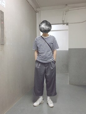 k_nootd is wearing ユニクロ "MEN ビッグシルエットボーダーT（半袖）"
