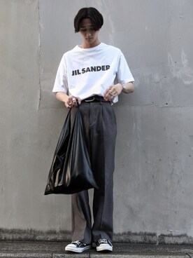 れおん使用「Jil Sander（Jil Sander - ロゴプリント シアーtシャツ - men - ポリアミド - M）」的時尚穿搭