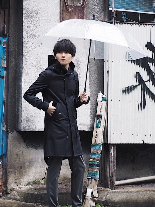 Ryo is wearing wjk black "【wjk black】≪STUDIOUS限定≫SPRING MODS COAT"