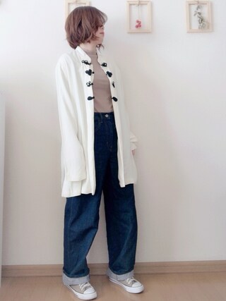 mizuki使用「ユニクロ（ハイライズワイドストレートジーンズ）」的時尚穿搭