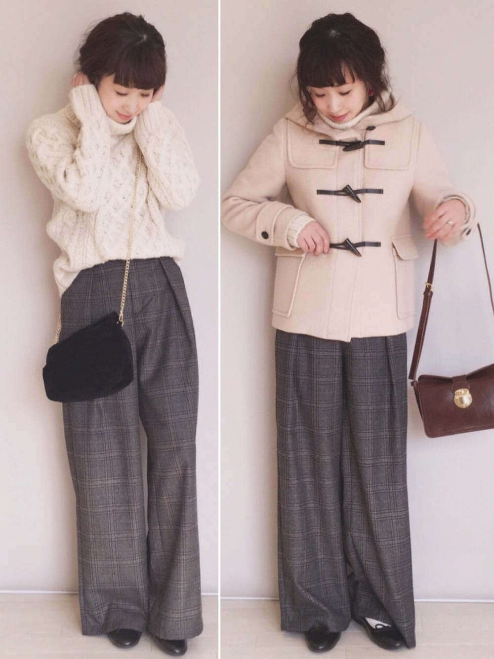 ダッフルコート×グレーチノパン