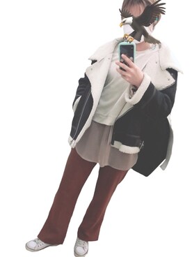 Y○ is wearing Ungrid "フェイクムートンボリュームブルゾン"