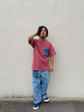 AVIREXららぽーと名古屋｜Hinata  Ito使用「AVIREX（【TYPE BLUE/タイプブルー】デニムポケット Tシャツ/DENIM POCKET T-SHIRT）」的時尚穿搭