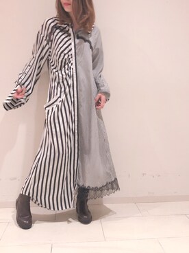 AULA ISETAN 新宿店｜massy使用「AULA（【AULA】アシンメトリーストライプシャツワンピース）」的時尚穿搭