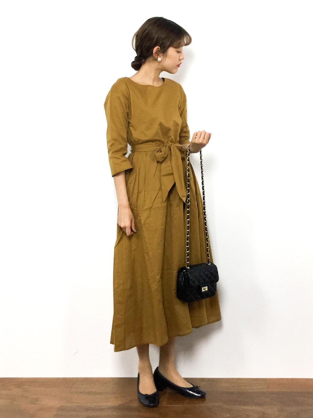 リボンがかわいいロングワンピース