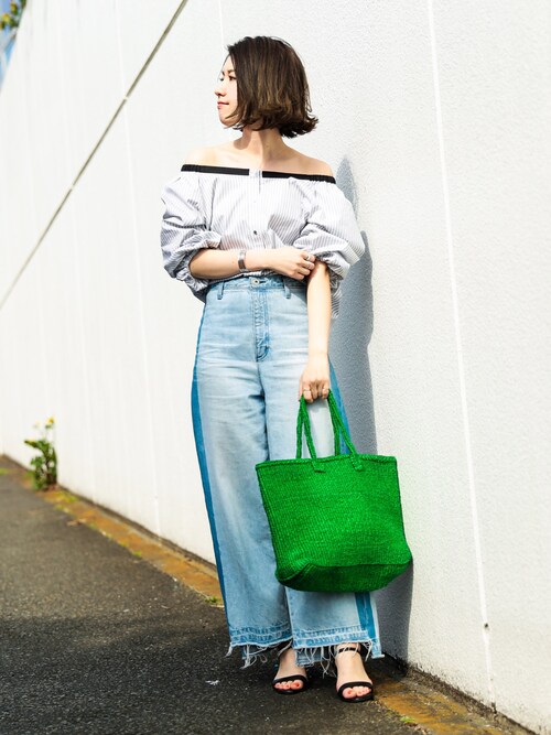 GALLARDAGALANTEGALLARDAGALANTEさんのシャツ/ブラウス「配色ストライプブラウス【オンラインストア限定商品】(GALLARDAGALANTE|ガリャルダガランテ)」を使ったコーディネート