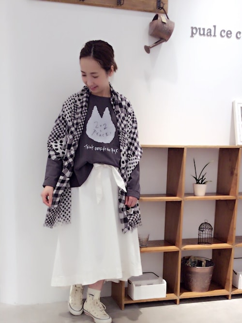 pual ce cin 仙台セルバ店PUALCECIN仙台セルバ店さんのストール/スヌード「チェックパッチワークptストール(pual ce cin|ピュアルセシン)」を使ったコーディネート