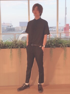 nobu is wearing SENSE OF PLACE by URBAN RESEARCH "バンドカラーシャツ(5分袖)"