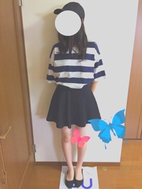 Mii is wearing GU "（GU）ボーダーＴ（ワイドボーダー・半袖）"