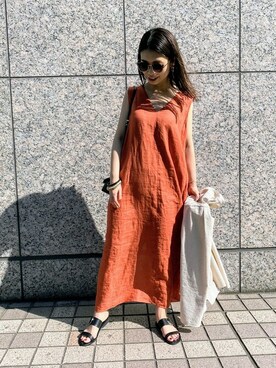 ルトリオ アバハウス アトレ川崎店(ABAHOUSE)｜shimako使用「Rouge vif（麻製品染Vネックワンピース）」的時尚穿搭