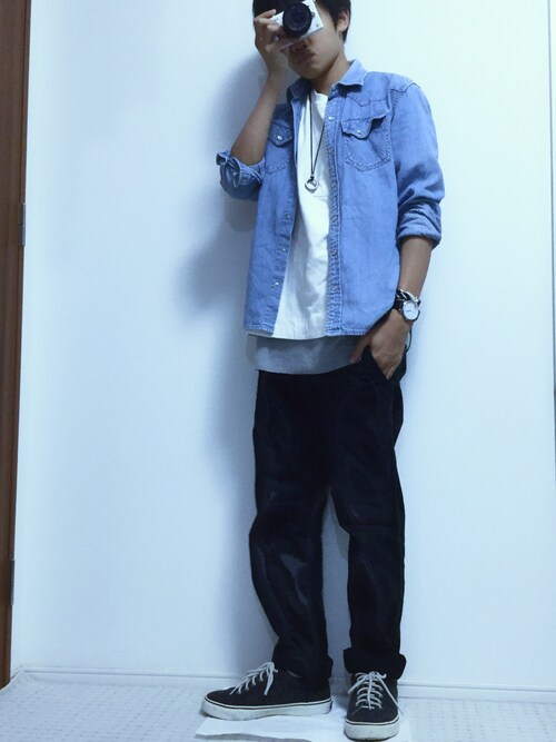 Ryuto使用「BACK NUMBER（【BACK NUMBER】USAコットンデニムワークシャツ）」的時尚穿搭