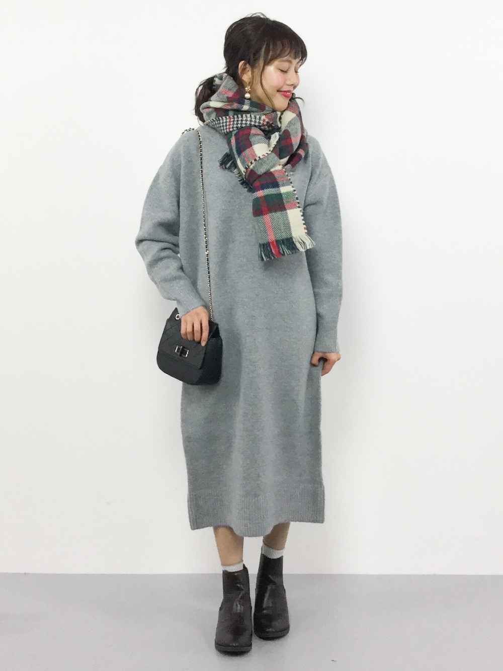 ロングワンピース×マフラー