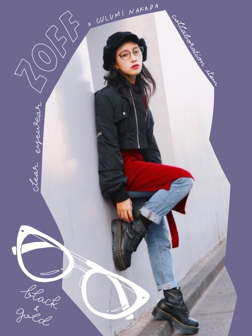 中田クルミ使用「Zoff（【2018年1月発売予定！】Zoff × 中田クルミ コラボクリアサングラス ブラック）」的時尚穿搭