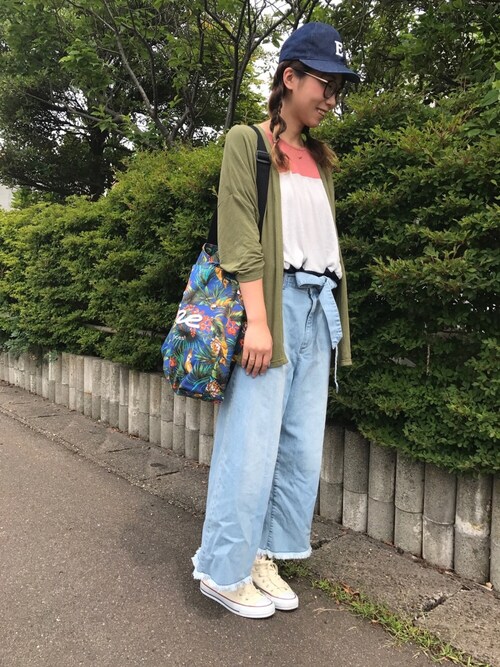 Ayumi使用「DRESKIP（リボンベルト付きデニムワイドパンツ）」的時尚穿搭