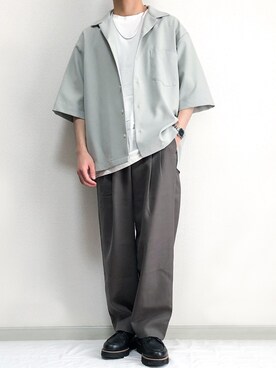 saku使用「STUDIOUS（【STUDIOUS】<猛暑でも快適な着心地>リネンライクサマートロビッグシルエットオープンカラーシャツ【ZOZO限定アイテム】）」的時尚穿搭