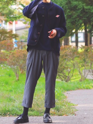 reposuke is wearing Danton "ウールモッサ カラーレスジャケット MEN"