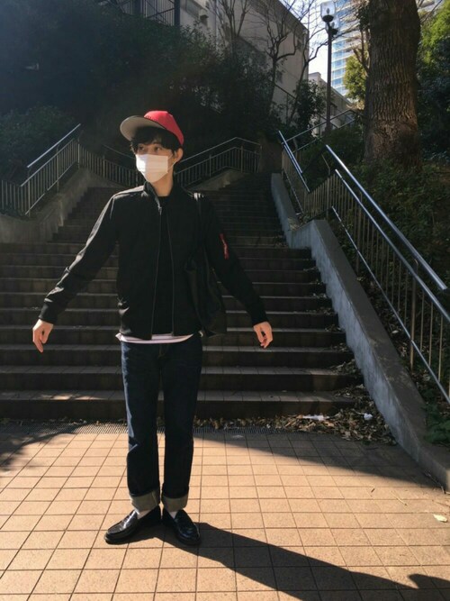 teruge is wearing THE CASUAL "ハイブリッドストレッチMA-1ジャケット"
