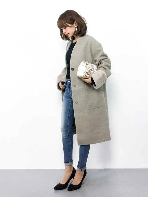 eriko使用「Discoat Parisien（エコウール袖口ファーカラーレスコート）」的時尚穿搭