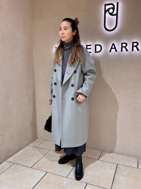 ユナイテッドアローズ 名古屋店｜risa mitsumatsu使用「BEAUTY&YOUTH UNITED ARROWS（BY HAMILTON WOOL MIX ロングPコート 21FW ∴）」的時尚穿搭