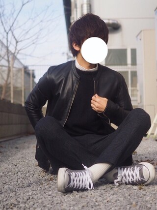 りょう is wearing UNITED TOKYO "ラムレザーシングルライダース"