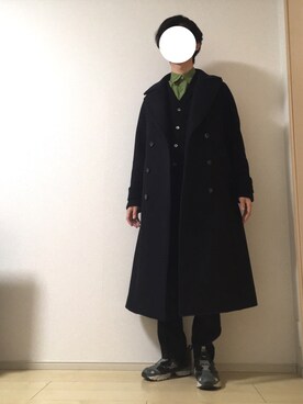 mk.使用「UNITED TOKYO（Super160 ベルテッドダブルロングコート）」的時尚穿搭