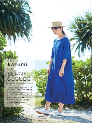 Kazumi使用「Sunny clouds（サニークラウズ　ｆｅａｔ．田中帽子　ｋａｚｕｍｉと田中さんで作ったカンカン帽）」的時尚穿搭