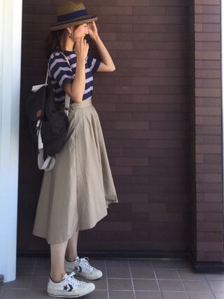 mayu is wearing Discoat Parisien WOMENS "ツイルラッピングタック前後差スカート"