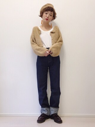 YUKI is wearing LEVI'S VINTAGE CLOTHING "【予約商品】LEVI'S VINTAGE CLOTHING 1950s 701/テーパード/リジッド/セルビッジデニム"