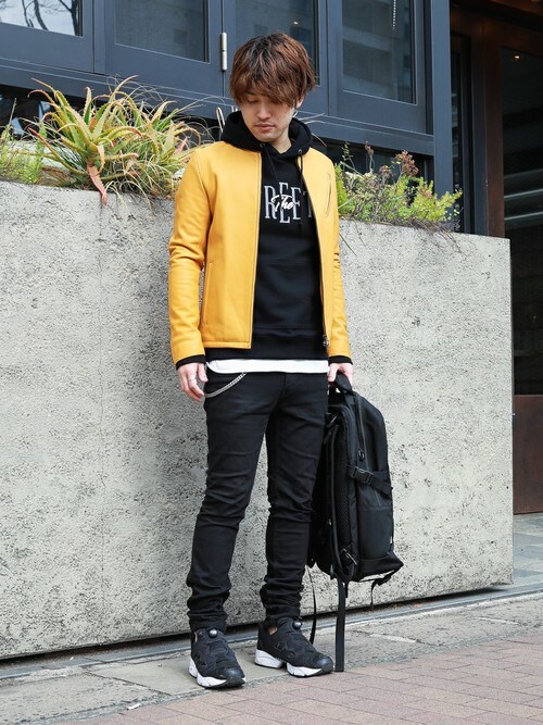 SHU KAWASAKI使用「LOUNGE LIZARD（LEATHER RIDERS JACKET : COWHIDE×二加脂加工 ライダースジャケット）」的時尚穿搭