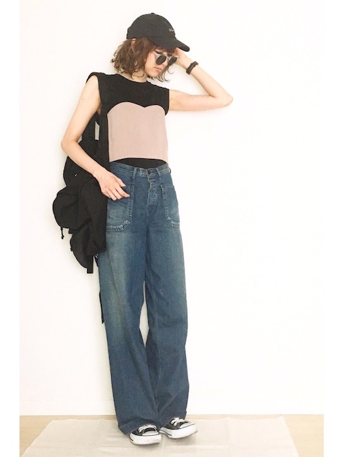 ビスチェレイヤード×キャップのギャップ感が◎