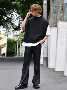 ぬぬーしゅ使用「kutir（【kutir black】サマーポロニットベスト）」的時尚穿搭