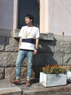 A JAPAN BLUE JEANS倉敷店 employee isekat.a is wearing SHIPS JET BLUE "SHIPS JET BLUE(シップス ジェットブルー): リングレザーネックレス"
