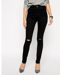 Asos | ASOS Ridley Skinny Jeans in Clean Black with Ripped Knees(牛仔褲)