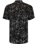 Topman | Black and White Flower Outline Print Short Sleeve Casual Shirt(襯衫)