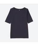 ユニクロ | リブボートネックT（5分袖）(T恤)