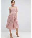 asos | ASOS Off the Shoulder Lace Prom Midi Dress(洋裝)