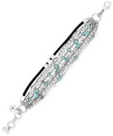 Lucky Brand | Lucky Brand Silver-Tone Multi-Row Turquoise-Look Bead and Leather Cord Bracelet(Bracelet)