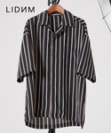 LIDNM | ストライプデシンオープンカラーシャツ【ブラック】(襯衫)