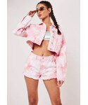 Missguided Pants "Missguided Pink Co Ord Tie Dye Fray Denim Shorts"