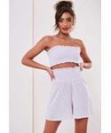 Missguided Pants "Missguided Lilac Gingham Shirred Bandeau And Shorts Co Ord Set"