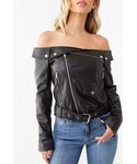 Forever 21 Riders jacket "Forever 21 Faux Leather Off-the-Shoulder Moto Jacket"